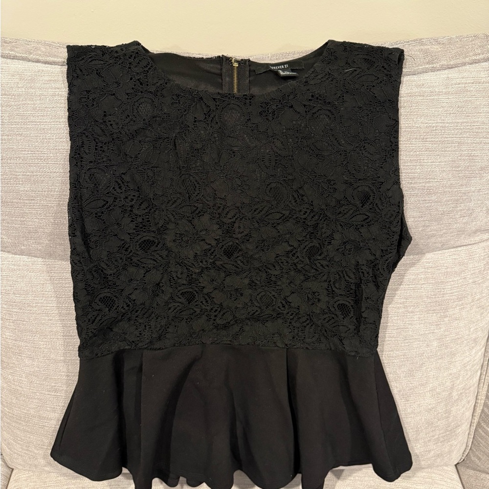 Forever 21 Black Lace Peplum Blouse